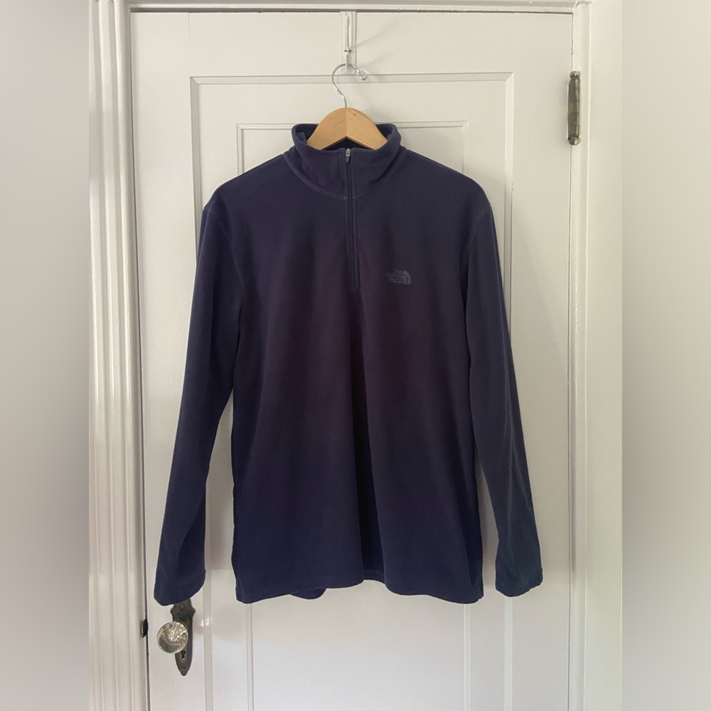 The North Face navy fleece quarter-zip pullover, size large
